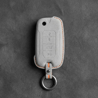 Jeep Hand-Stitched Alcantara Key Fob Cover – Geometric Remote Start Flip Key White