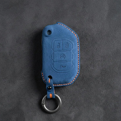 Jeep Hand-Stitched Alcantara Key Fob Cover – Remote Start Flip Key 4-Button Cobalt Blue