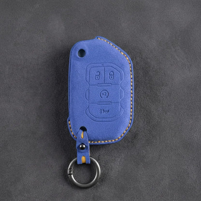 Jeep Hand-Stitched Alcantara Key Fob Cover – Remote Start Flip Key 4-Button Cornflower Blue