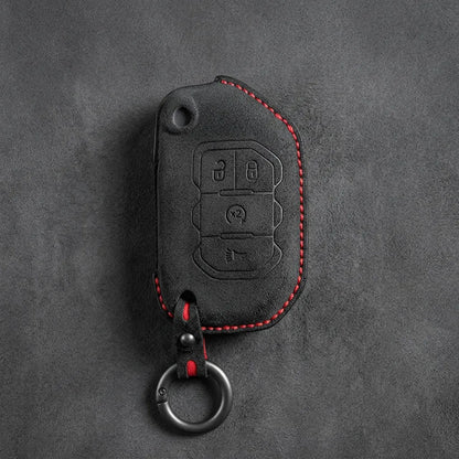 Jeep Hand-Stitched Alcantara Key Fob Cover – Remote Start Flip Key 4-Button Dark Charcoal