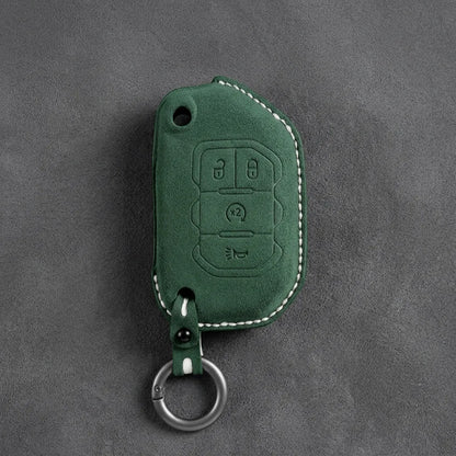 Jeep Hand-Stitched Alcantara Key Fob Cover – Remote Start Flip Key 4-Button Dark Green