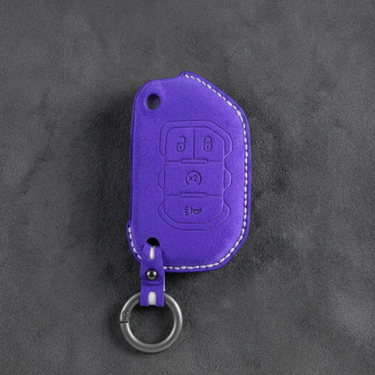 Jeep Hand-Stitched Alcantara Key Fob Cover – Remote Start Flip Key 4-Button Dark Purple