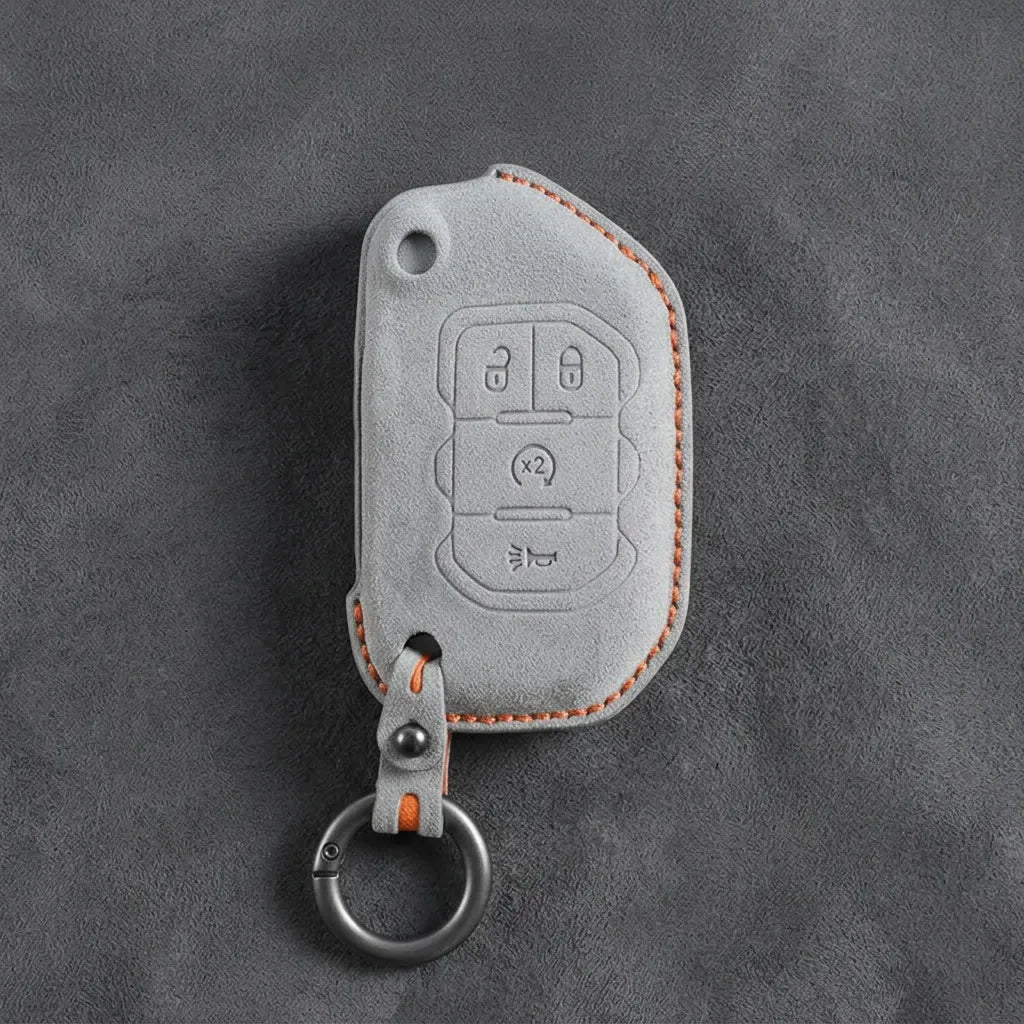Jeep Hand-Stitched Alcantara Key Fob Cover – Remote Start Flip Key 4-Button White