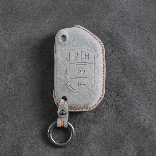 Jeep Hand-Stitched Alcantara Key Fob Cover – Remote Start Flip Key 4-Button White
