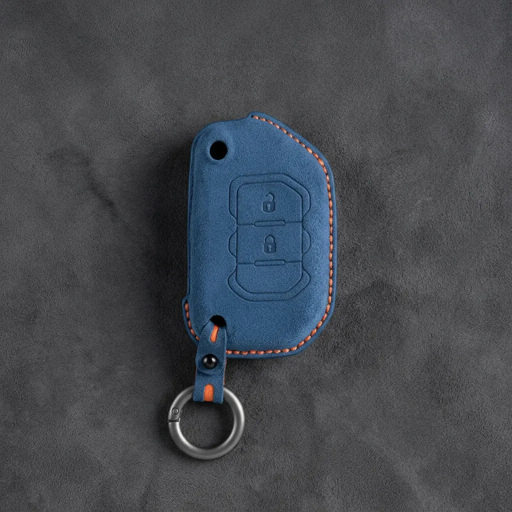 Jeep Hand-Stitched Alcantara Key Fob Cover – Rugged Flip Key 2-Button Cobalt Blue