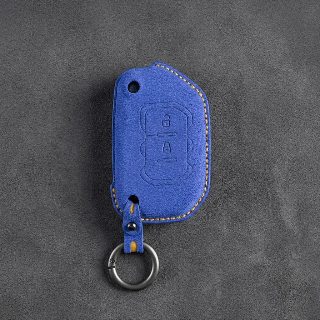 Jeep Hand-Stitched Alcantara Key Fob Cover – Rugged Flip Key 2-Button Cornflower Blue