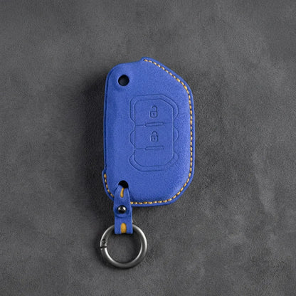 Jeep Hand-Stitched Alcantara Key Fob Cover – Rugged Flip Key 2-Button Cornflower Blue