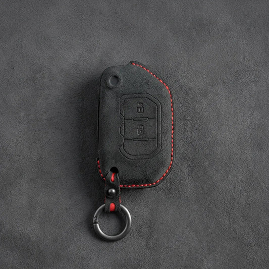 Jeep Hand-Stitched Alcantara Key Fob Cover – Rugged Flip Key 2-Button Dark Charcoal