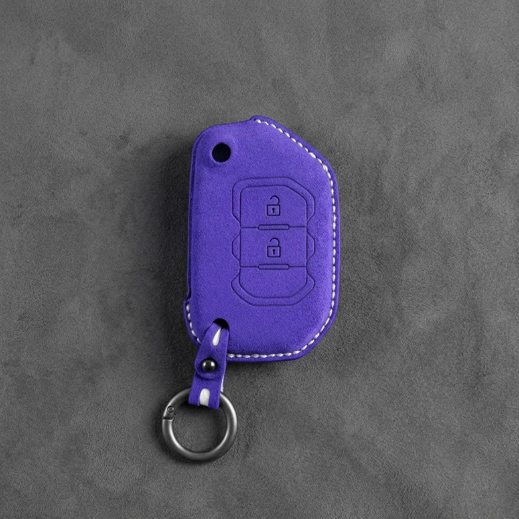 Jeep Hand-Stitched Alcantara Key Fob Cover – Rugged Flip Key 2-Button Dark Purple