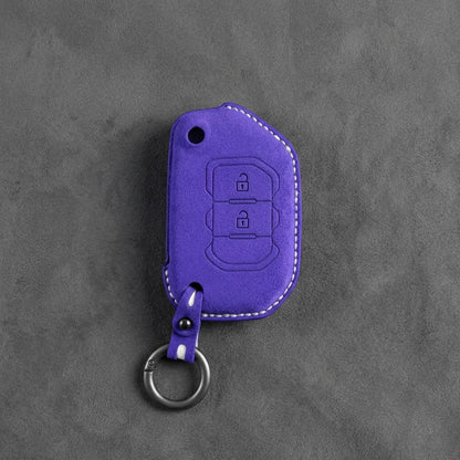 Jeep Hand-Stitched Alcantara Key Fob Cover – Rugged Flip Key 2-Button Dark Purple