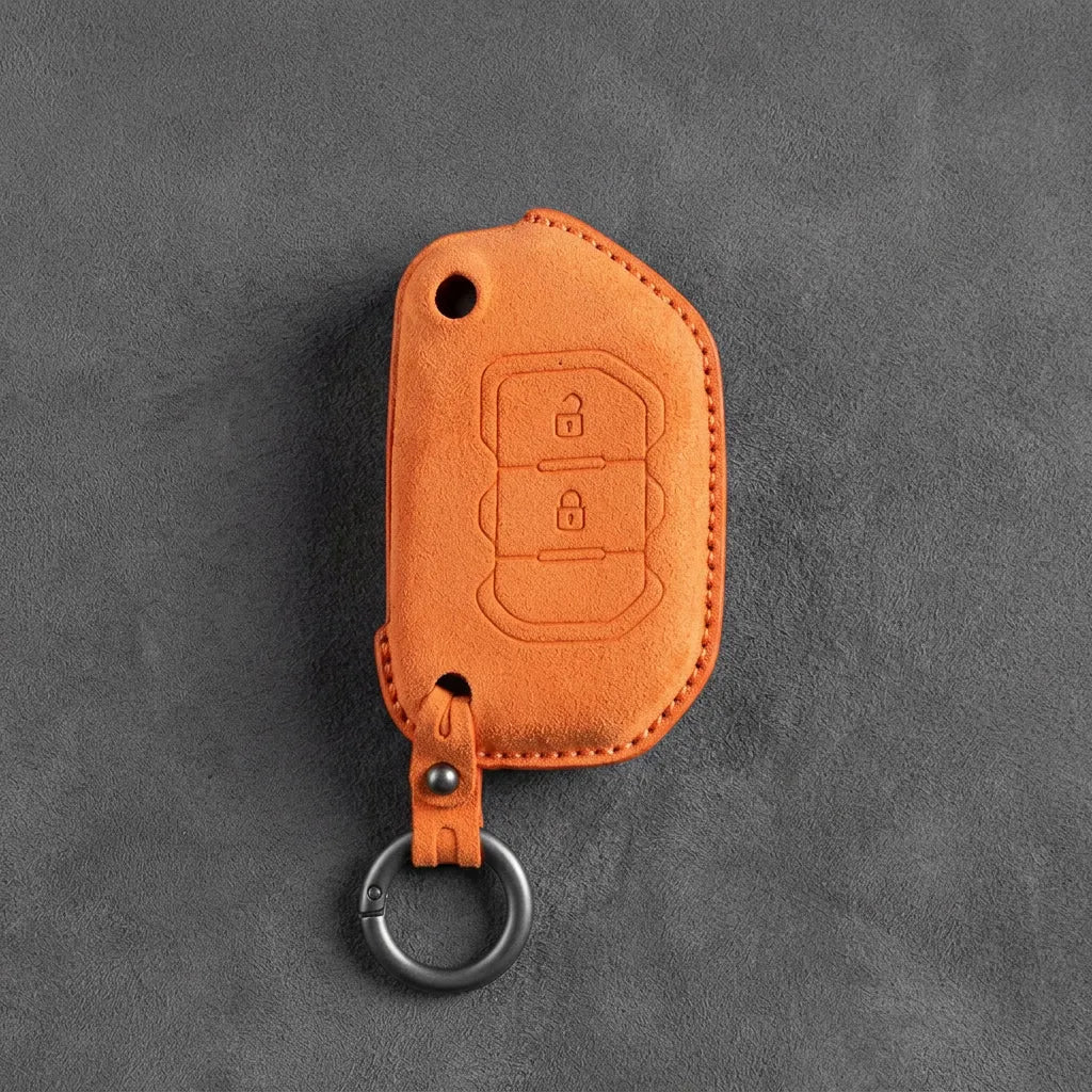Jeep Hand-Stitched Alcantara Key Fob Cover – Rugged Flip Key 2-Button Orange