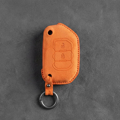 Jeep Hand-Stitched Alcantara Key Fob Cover – Rugged Flip Key 2-Button Orange