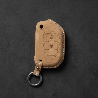 Jeep Hand-Stitched Alcantara Key Fob Cover – Rugged Flip Key 2-Button Soft Brown