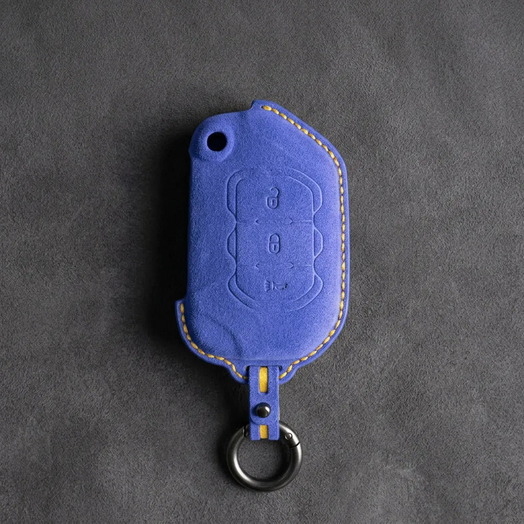 Jeep Hand-Stitched Alcantara Key Fob Cover – Rugged Panic Flip Key Cornflower Blue