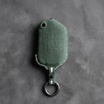 Jeep Hand-Stitched Alcantara Key Fob Cover – Rugged Panic Flip Key Dark Green
