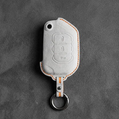 Jeep Hand-Stitched Alcantara Key Fob Cover – Rugged Panic Flip Key White