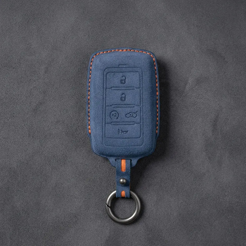 Jeep Hand-Stitched Alcantara Key Fob Cover – Vertical 5-Button Smart Key Cobalt Blue