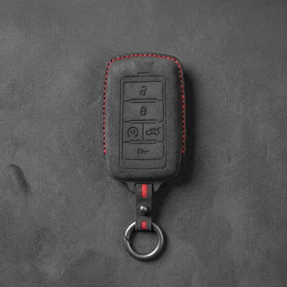 Jeep Hand-Stitched Alcantara Key Fob Cover – Vertical 5-Button Smart Key Dark Charcoal