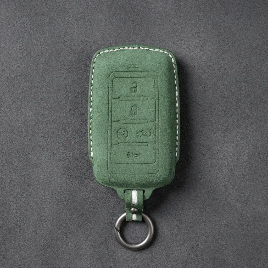 Jeep Hand-Stitched Alcantara Key Fob Cover – Vertical 5-Button Smart Key Dark Green
