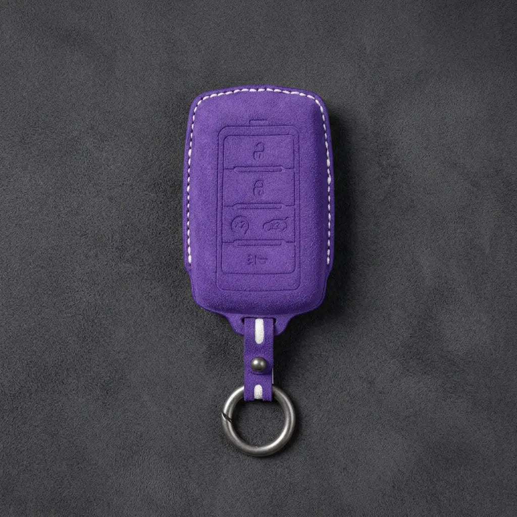 Jeep Hand-Stitched Alcantara Key Fob Cover – Vertical 5-Button Smart Key Dark Purple