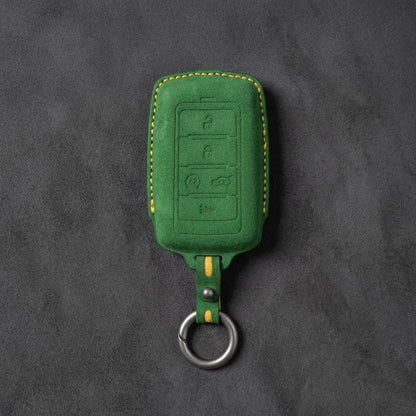 Jeep Hand-Stitched Alcantara Key Fob Cover – Vertical 5-Button Smart Key Grass Green