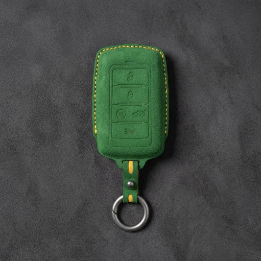 Jeep Hand-Stitched Alcantara Key Fob Cover – Vertical 5-Button Smart Key Grass Green