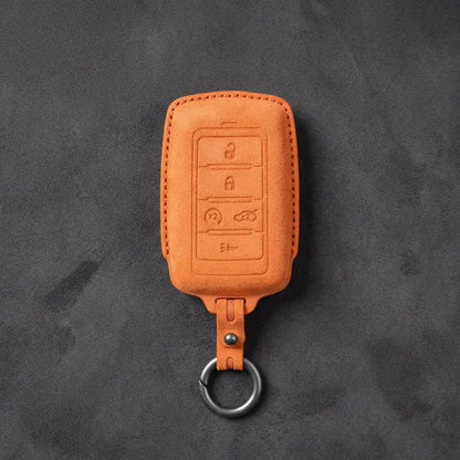 Jeep Hand-Stitched Alcantara Key Fob Cover – Vertical 5-Button Smart Key Orange
