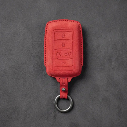 Jeep Hand-Stitched Alcantara Key Fob Cover – Vertical 5-Button Smart Key Red