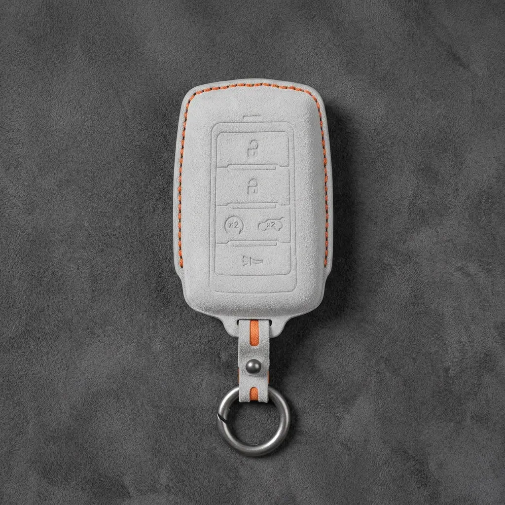 Jeep Hand-Stitched Alcantara Key Fob Cover – Vertical 5-Button Smart Key White
