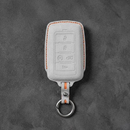 Jeep Hand-Stitched Alcantara Key Fob Cover – Vertical 5-Button Smart Key White