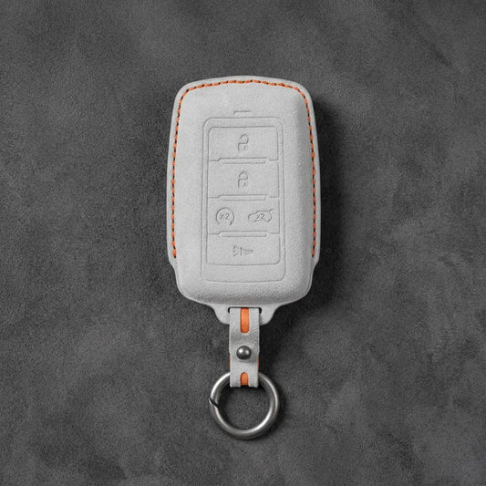 Jeep Hand-Stitched Alcantara Key Fob Cover – Vertical 5-Button Smart Key White