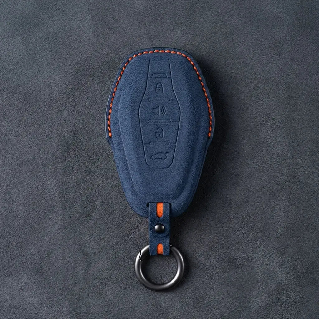 Jetour Hand-Stitched Alcantara Key Fob Cover – 4-Button Smart Key - Cobalt Blue