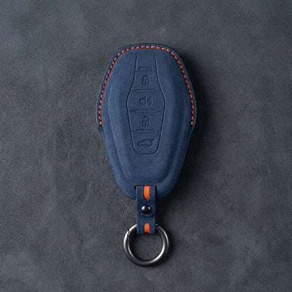 Jetour Hand-Stitched Alcantara Key Fob Cover – 4-Button Smart Key - Cobalt Blue