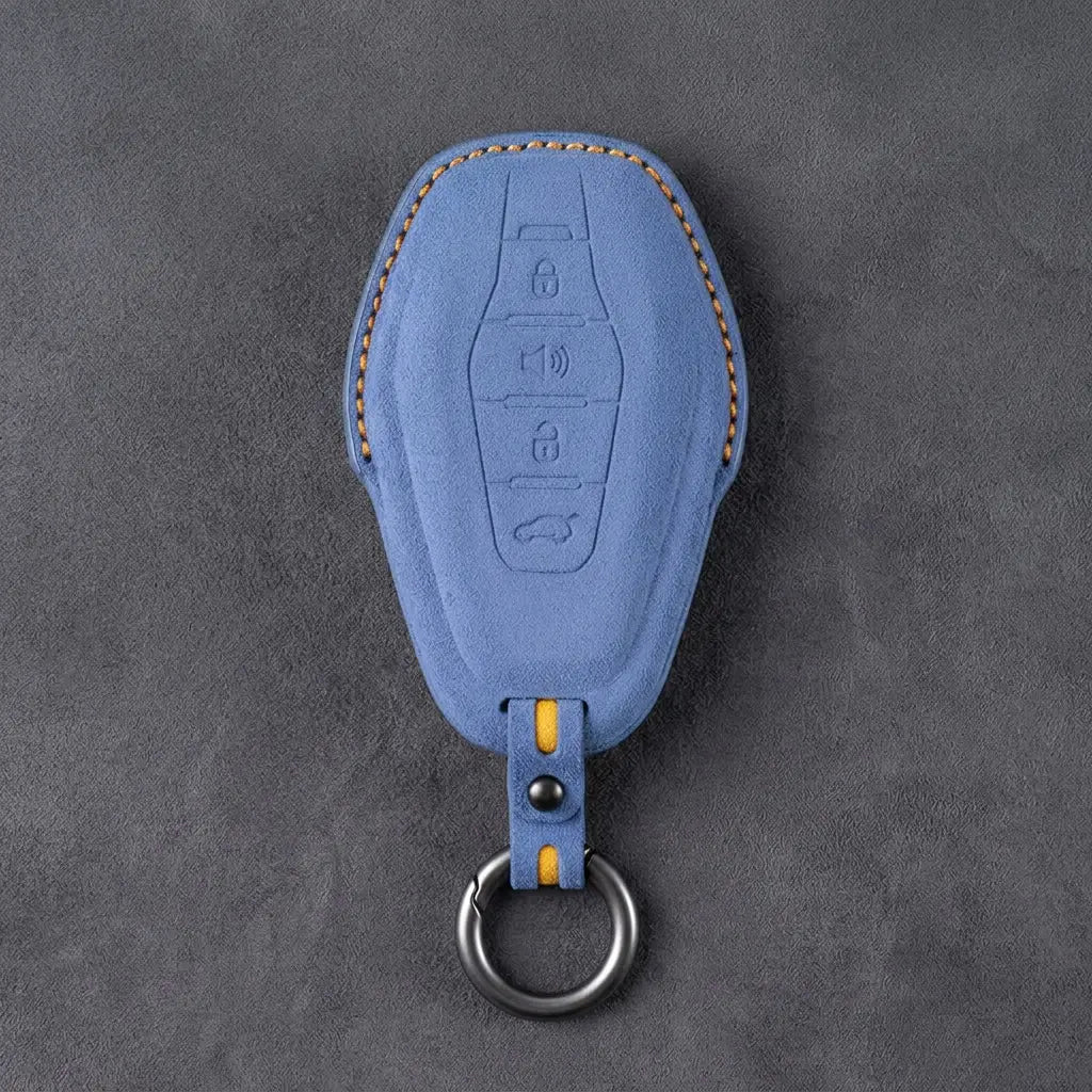 Jetour Hand-Stitched Alcantara Key Fob Cover – 4-Button Smart Key - Cornflower Blue