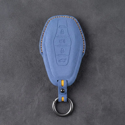 Jetour Hand-Stitched Alcantara Key Fob Cover – 4-Button Smart Key - Cornflower Blue