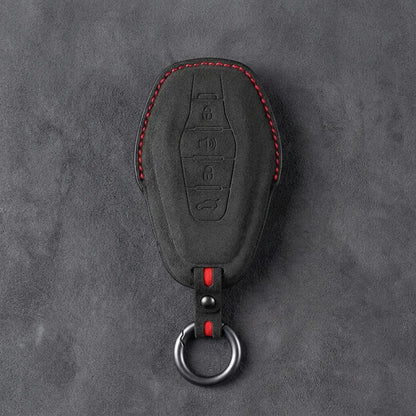 Jetour Hand-Stitched Alcantara Key Fob Cover – 4-Button Smart Key - Dark Charcoal