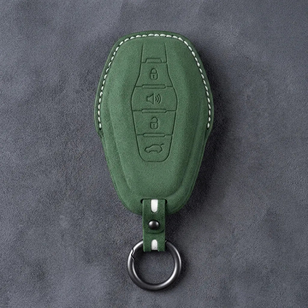 Jetour Hand-Stitched Alcantara Key Fob Cover – 4-Button Smart Key - Dark Green