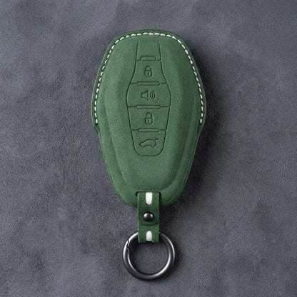 Jetour Hand-Stitched Alcantara Key Fob Cover – 4-Button Smart Key - Dark Green