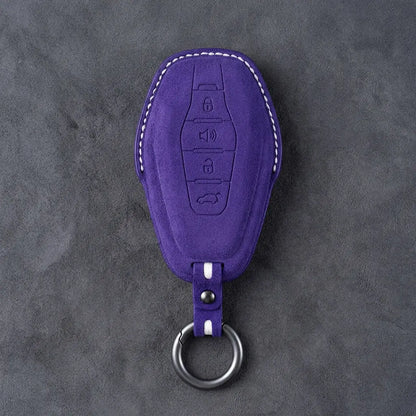 Jetour Hand-Stitched Alcantara Key Fob Cover – 4-Button Smart Key - Dark Purple