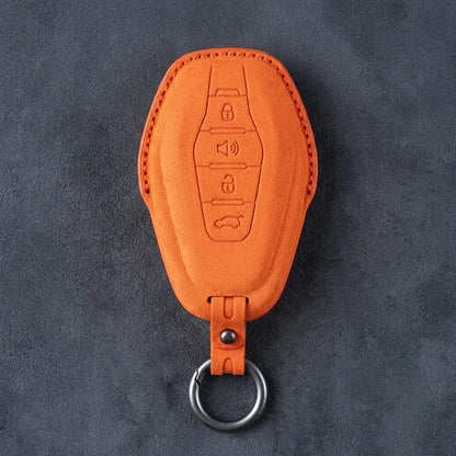 Jetour Hand-Stitched Alcantara Key Fob Cover – 4-Button Smart Key - Orange