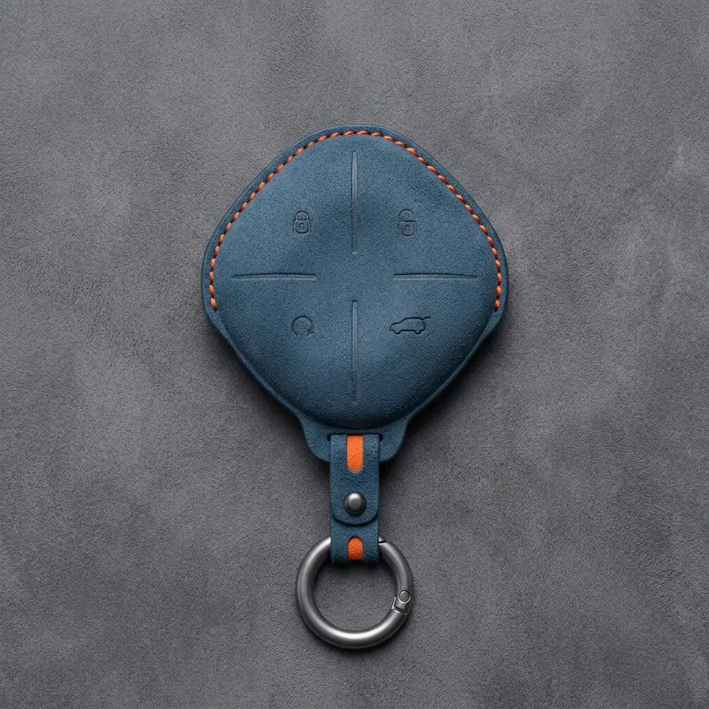 Jetour Hand-Stitched Alcantara Key Fob Cover – Diamond 4-Button - Cobalt Blue