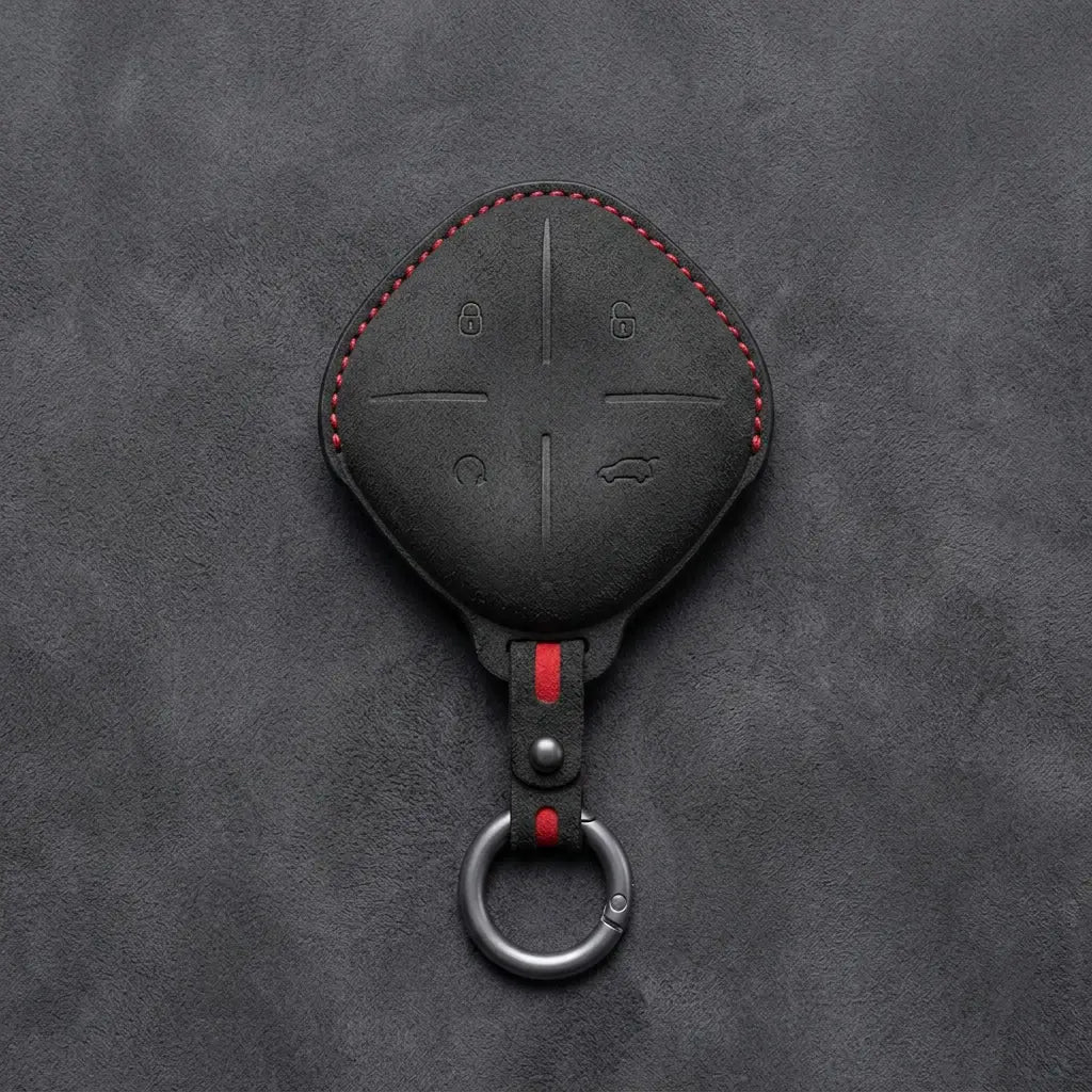 Jetour Hand-Stitched Alcantara Key Fob Cover – Diamond 4-Button - Dark Charcoal