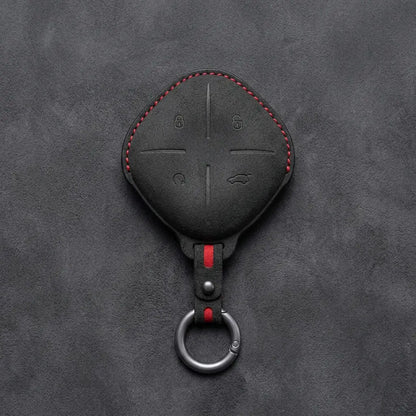 Jetour Hand-Stitched Alcantara Key Fob Cover – Diamond 4-Button - Dark Charcoal