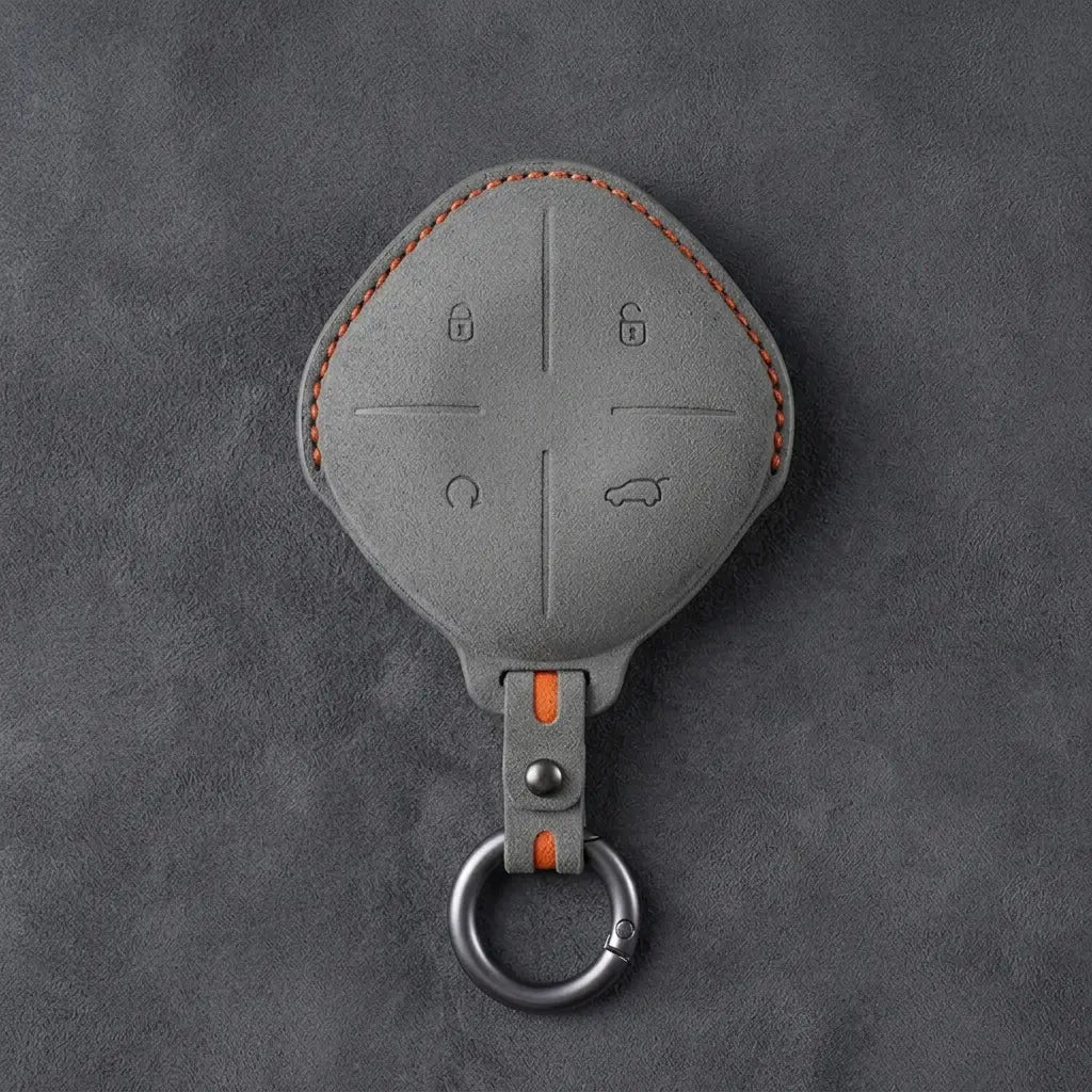 Jetour Hand-Stitched Alcantara Key Fob Cover – Diamond 4-Button - Dark Gray