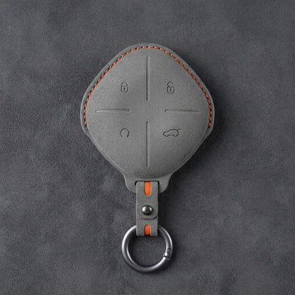 Jetour Hand-Stitched Alcantara Key Fob Cover – Diamond 4-Button - Dark Gray