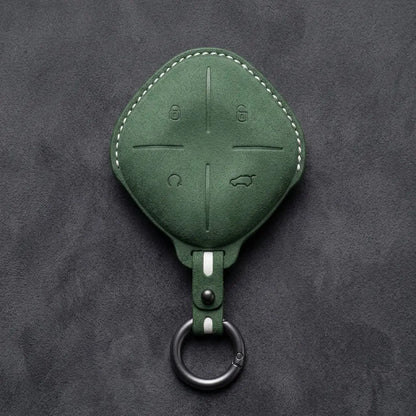 Jetour Hand-Stitched Alcantara Key Fob Cover – Diamond 4-Button - Dark Green