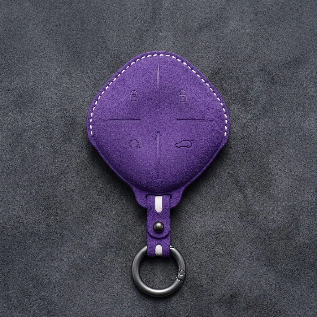 Jetour Hand-Stitched Alcantara Key Fob Cover – Diamond 4-Button - Dark Purple