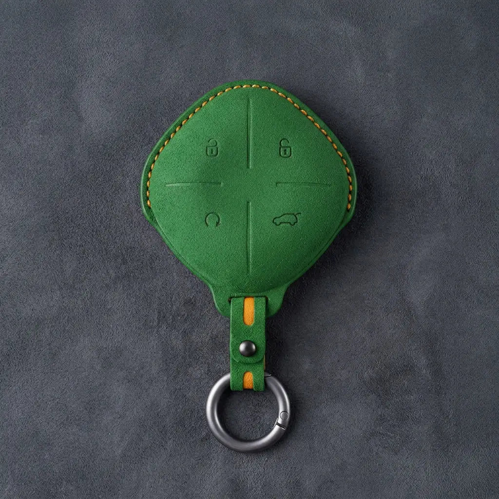 Jetour Hand-Stitched Alcantara Key Fob Cover – Diamond 4-Button - Grass Green
