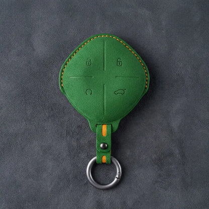 Jetour Hand-Stitched Alcantara Key Fob Cover – Diamond 4-Button - Grass Green