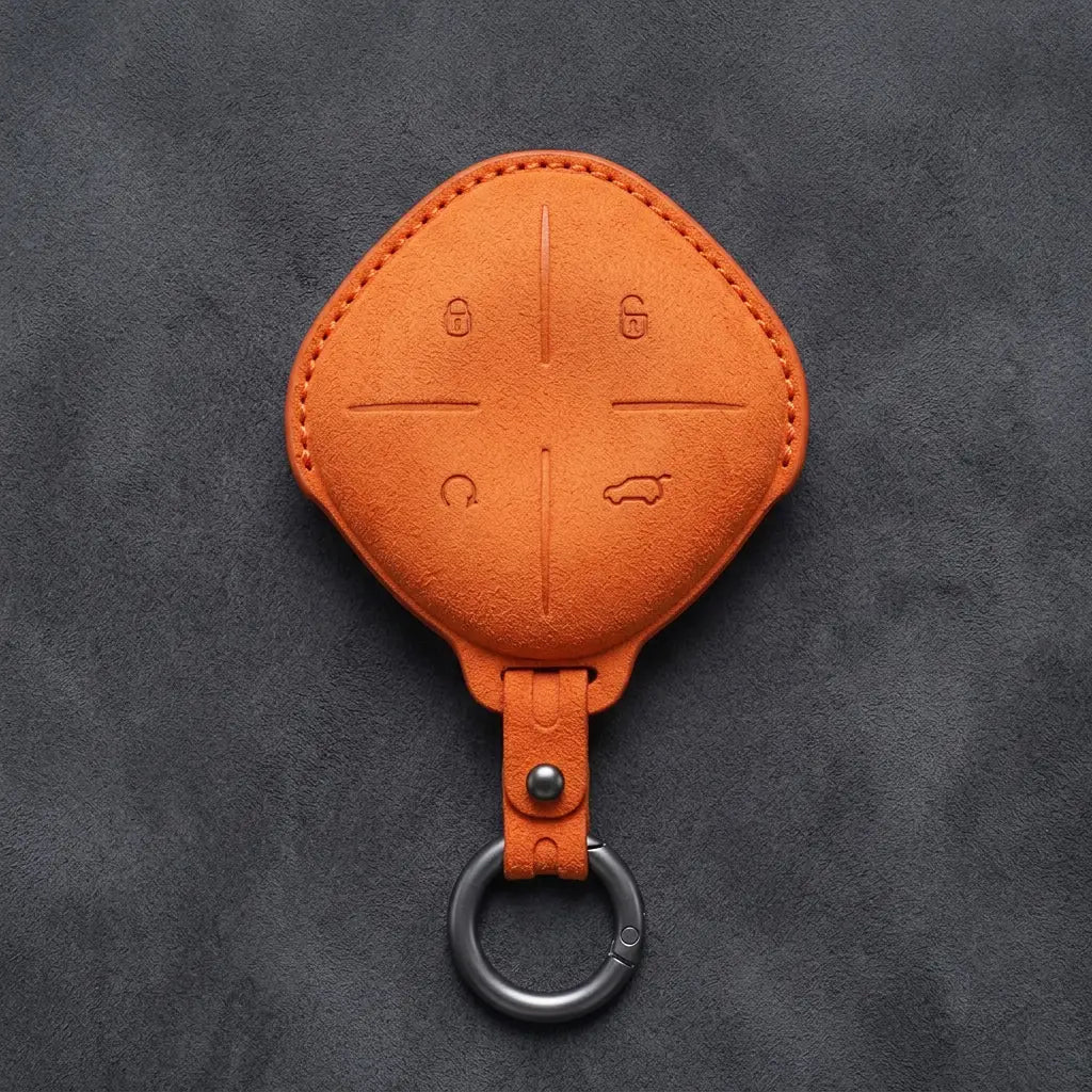 Jetour Hand-Stitched Alcantara Key Fob Cover – Diamond 4-Button - Orange